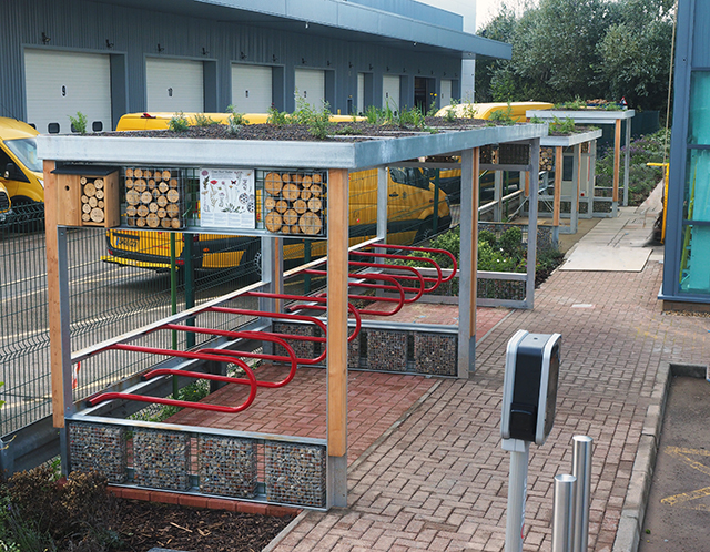 OLYMPUS DIGITAL CAMERA Green roof cycle shelter at Park Royal, London